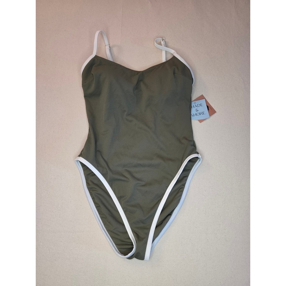 Shade & Shore Scoop Neck One Piece Swimsuit Olive Green Medium NWT